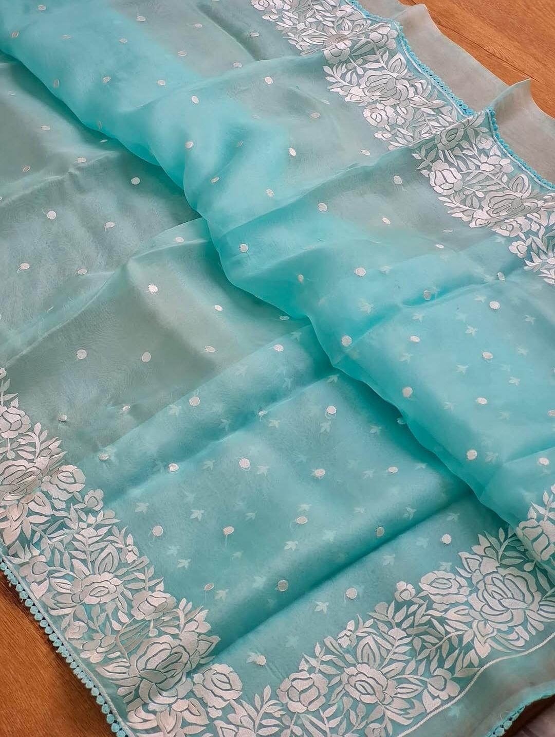 Banarasi Soft Kora Organza Embroidery Work Saree.