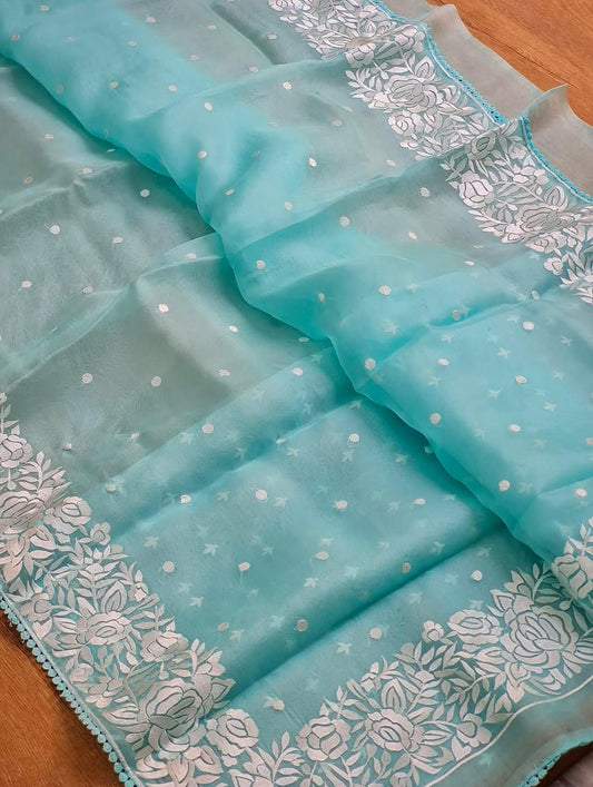 Banarasi Soft Kora Organza Embroidery Work Saree.