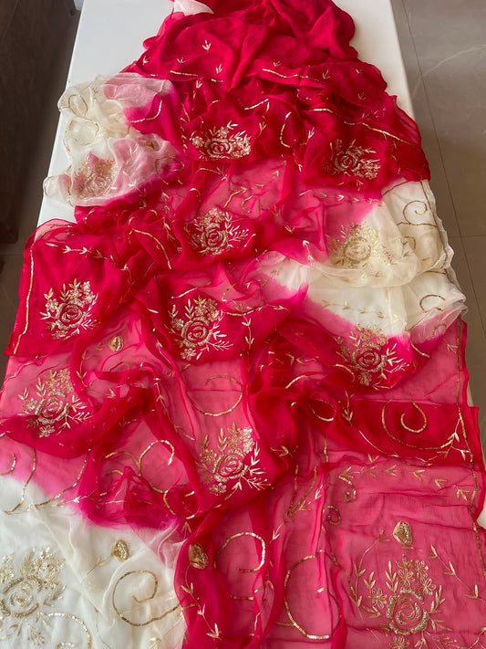 PURE DAIMOND CHIFFON BEAUTIFUL SEQUENCE AND ZARI EMBROIDERY WORK SAREE.