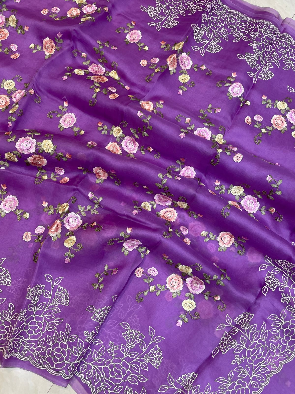 Banarasi Organza Silk Embroidery Work Saree