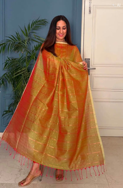 Pure Maheswari Silk Cotton Handwoven Unstitch Suit.
