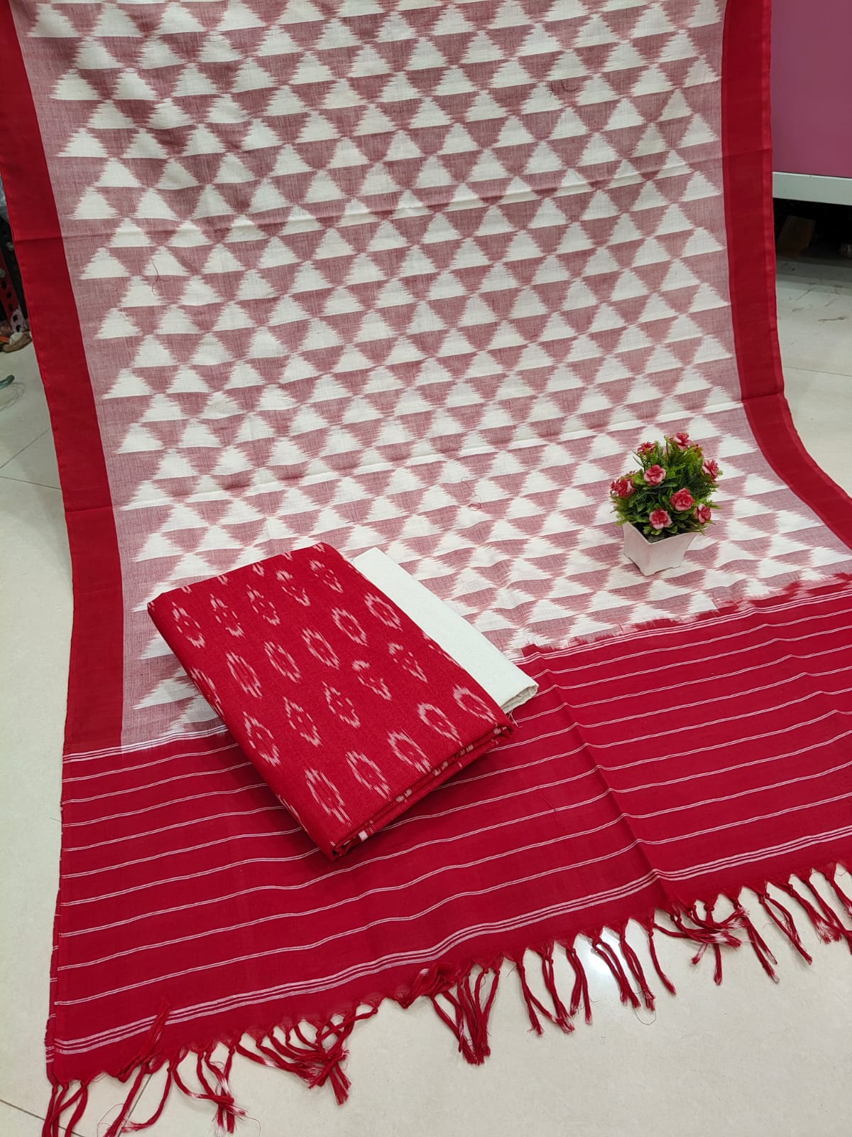 Pure Double Ikkat Cotton Unstitched Suit.