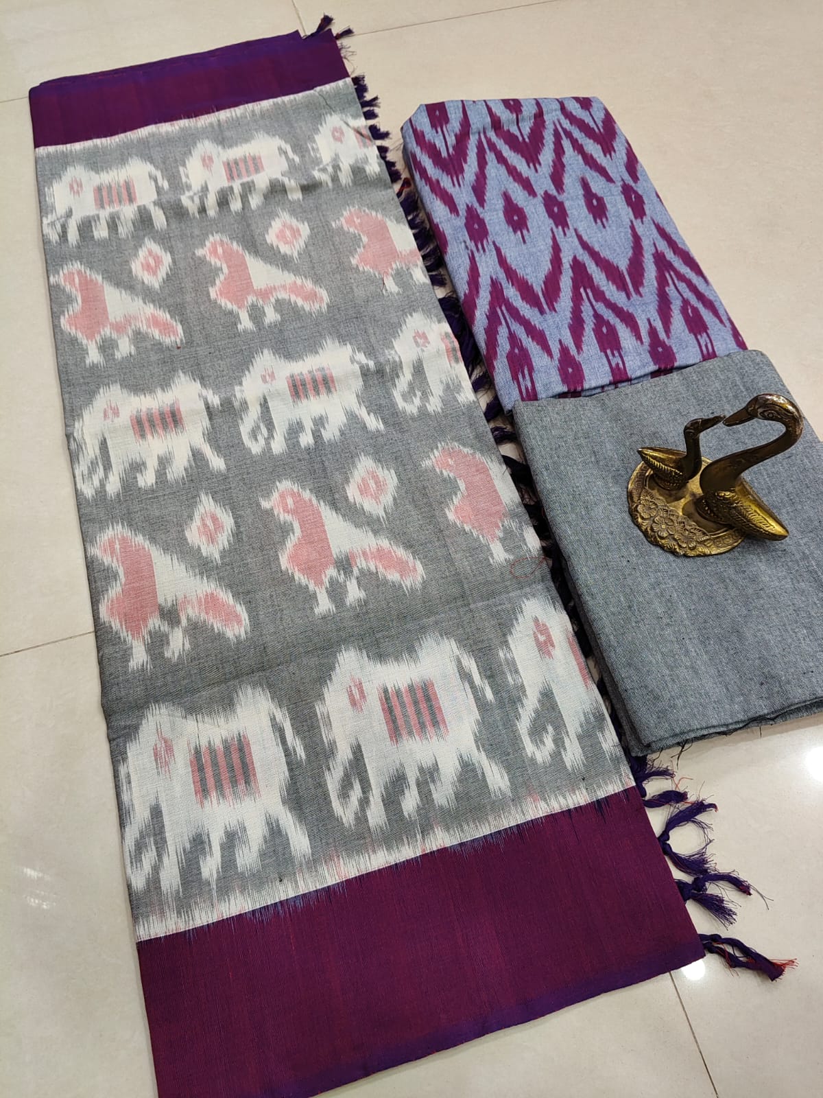 Beautiful Pure Cotton Double Ikkat Unstitched Suit.