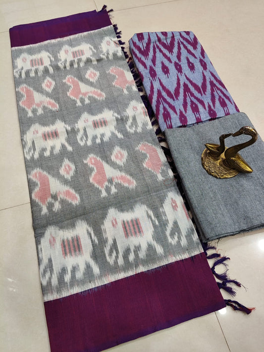 Beautiful Pure Cotton Double Ikkat Unstitched Suit.