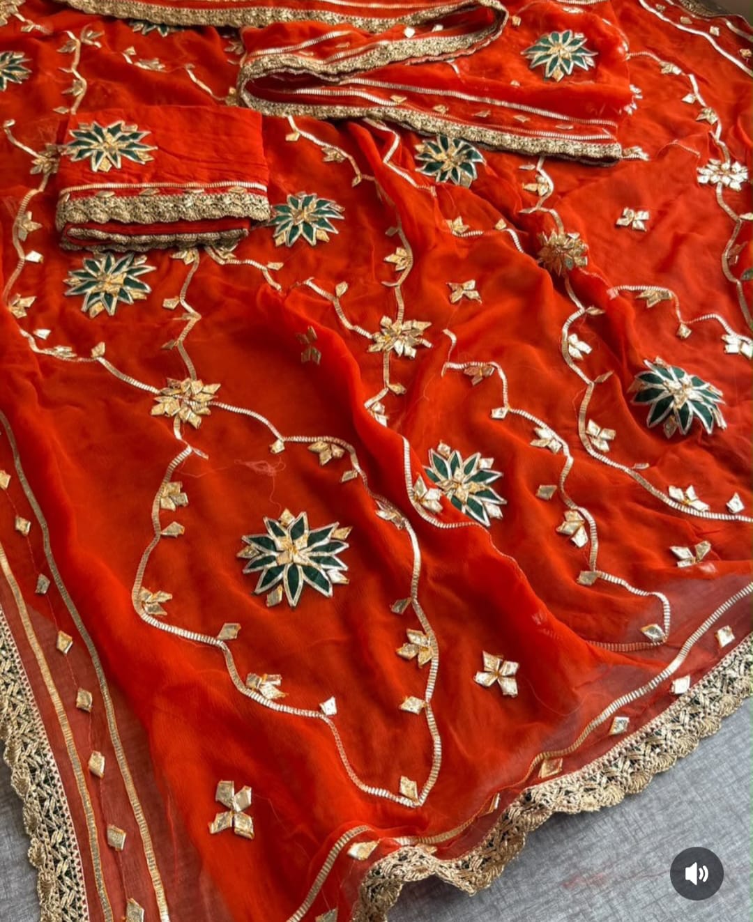 Pure Diamond Chiffon Gota Work Saree With Blouse.