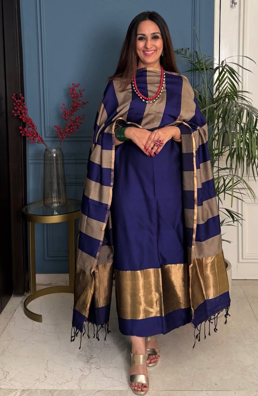 Pure Maheswari Silk Cotton Handwoven Unstitch Suit.