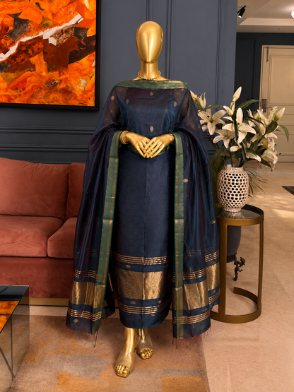 Pure Maheswari Silk Cotton Handwoven Unstitch Suit.