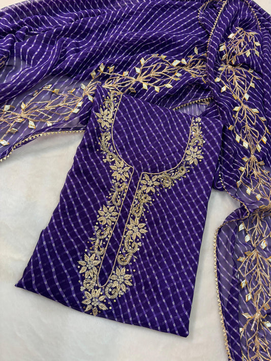 Georgette Gota pati Hand Work Unstitched Suit With Dupata.