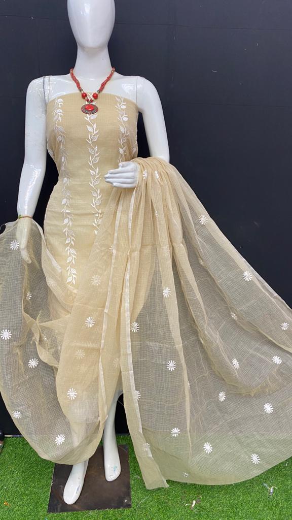 Pure Kota Doria Unstitched suit.