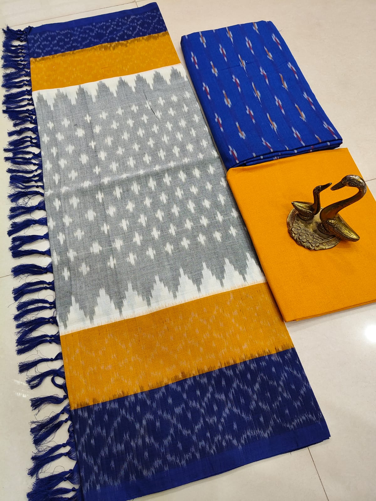 Beautiful Pure Cotton Double Ikkat Unstitched Suit.