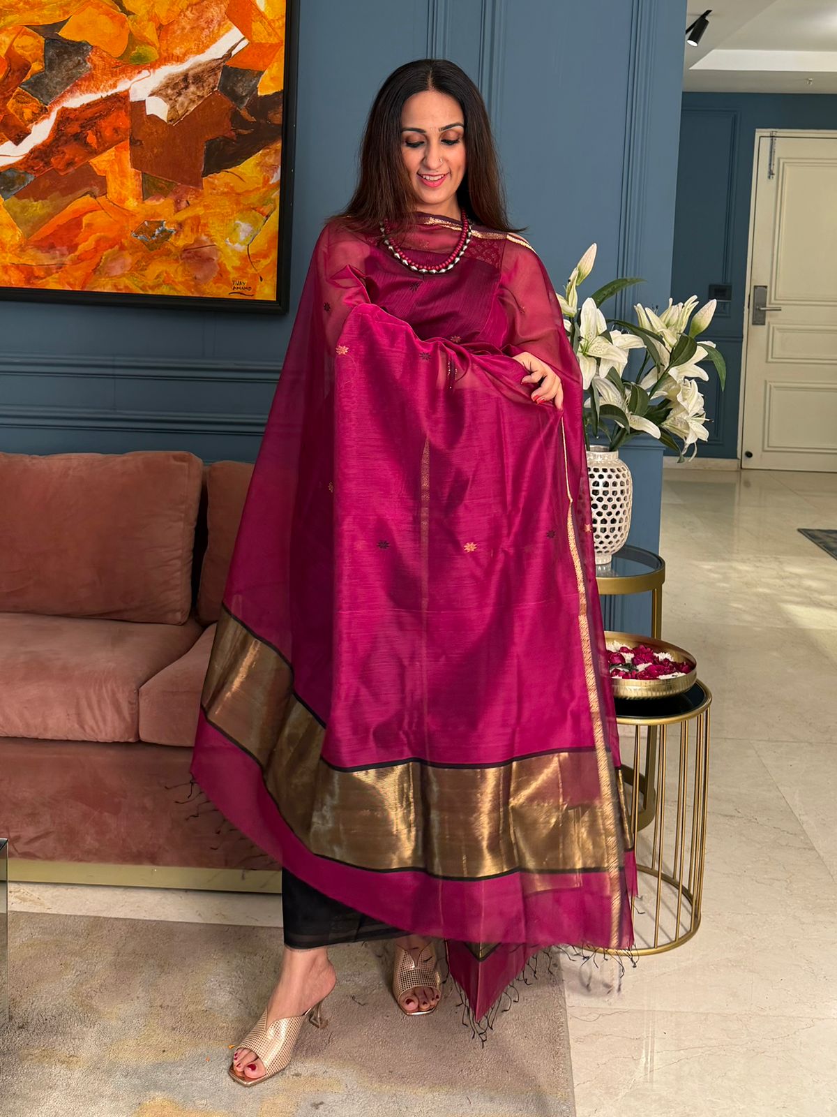 Pure Maheswari Silk Cotton Handwoven Unstitch Suit.