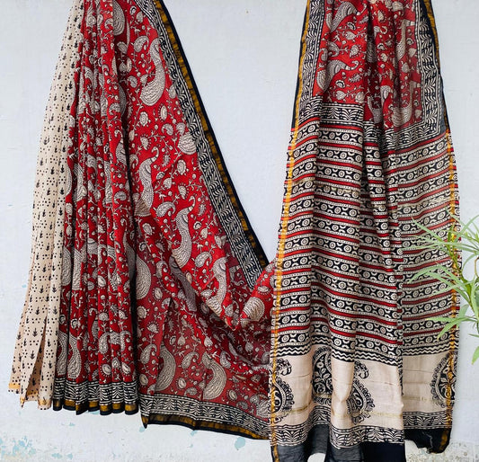 Pure Chanderi Silk Hand-block Printed Saree.