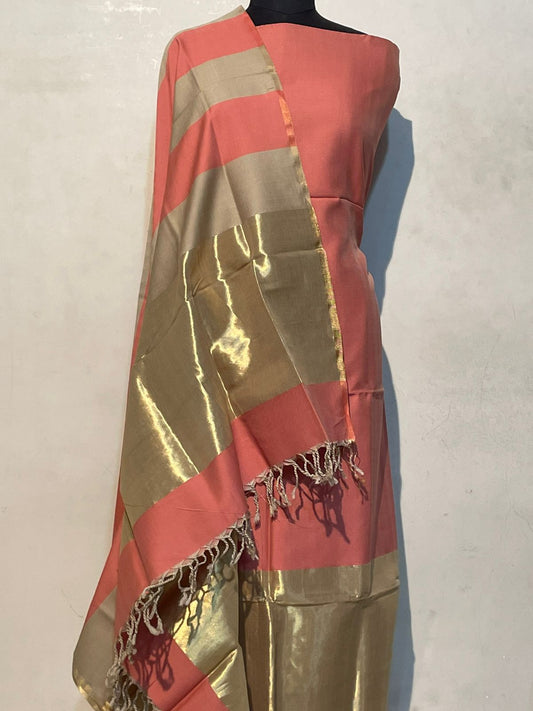 Pure Maheswari Silk Cotton Handwoven Unstitch Suit.