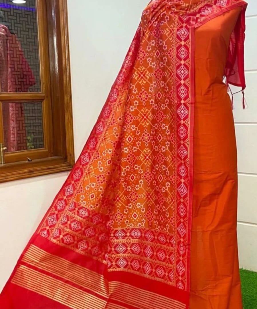 Banarasi Plain Silk Unstitched Suit with Patola Silk Dupatta