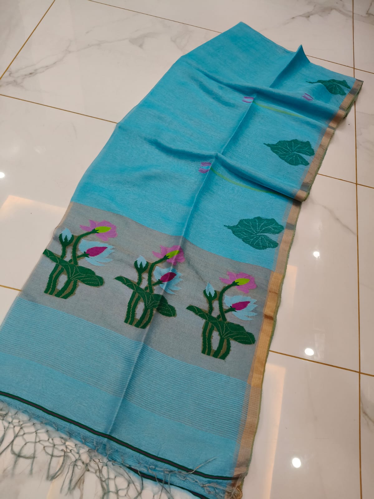 Pure Linen Tissue Saree with Blouse.