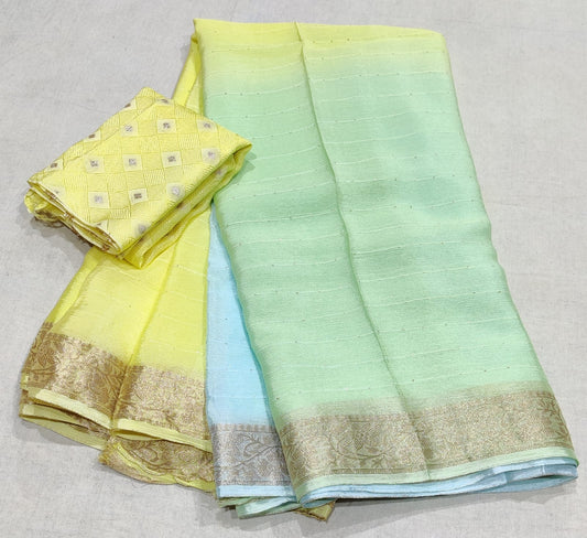 Pure Chinon Chiffon Multicolor Sikvans Work Saree