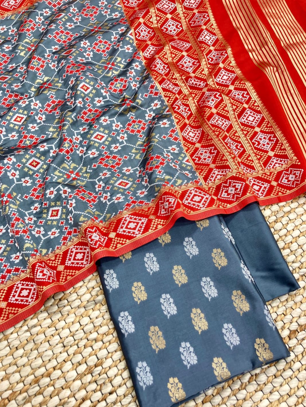 Banarasi Silk Unstitched Suit with Silk Dupatta