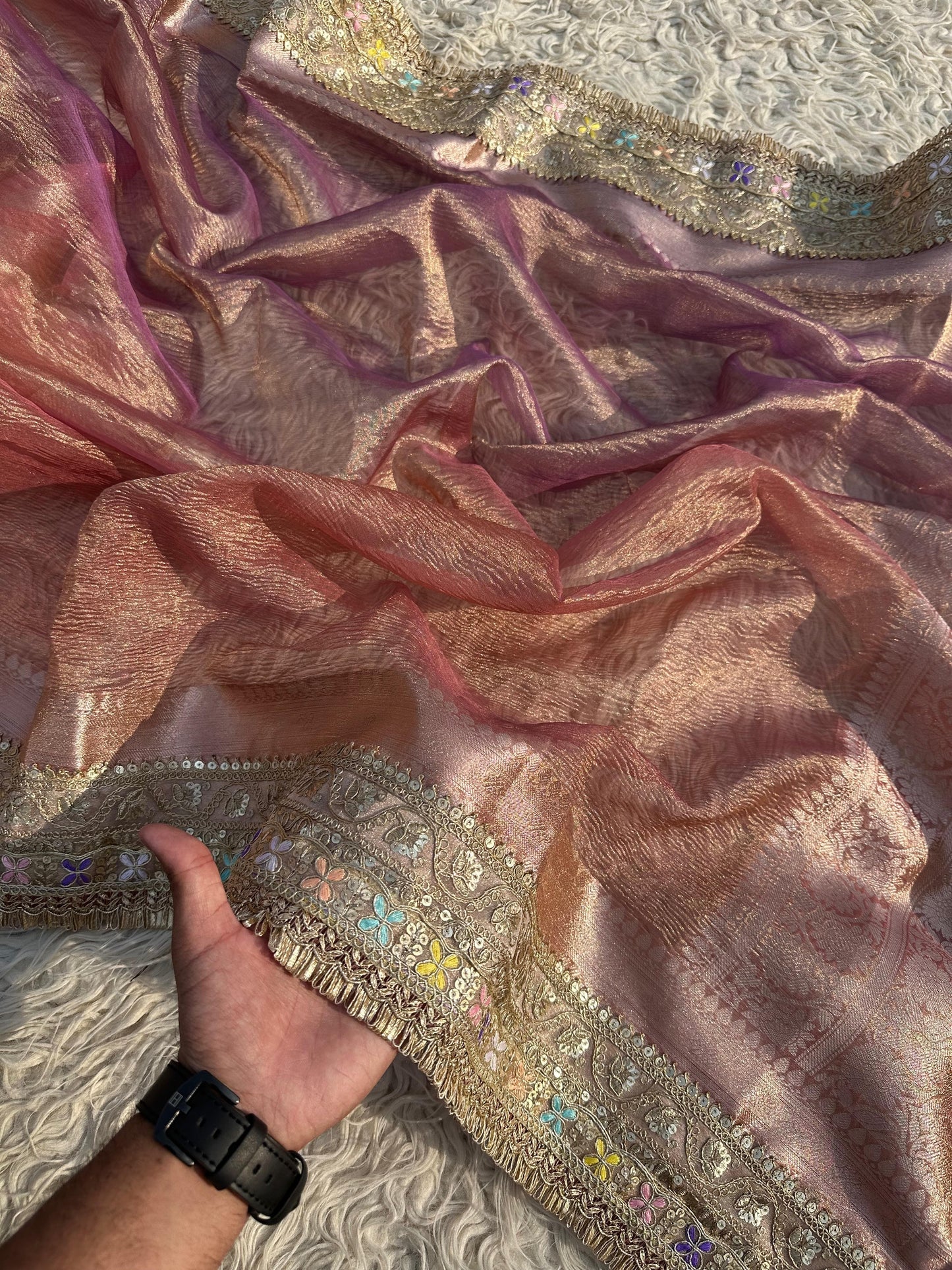 Banarasi Tissue Crush Silk Lace Work Saree.