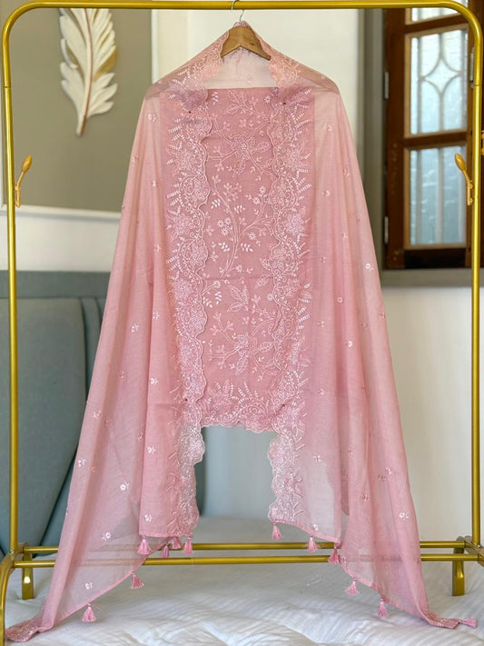 Pure Banarasi Chanderi Silk Embroidery Work Unstitched Suit.
