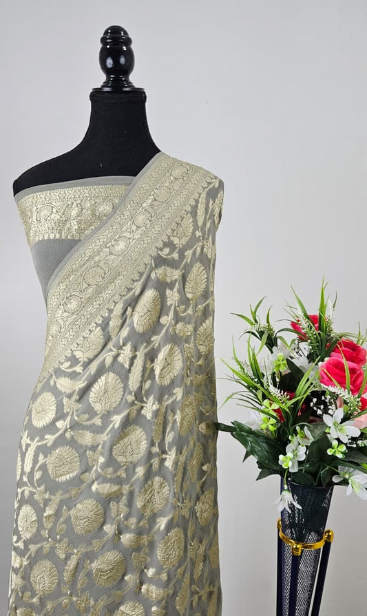 Pure Handloom Khaddi Georgette Saree Zari Work.