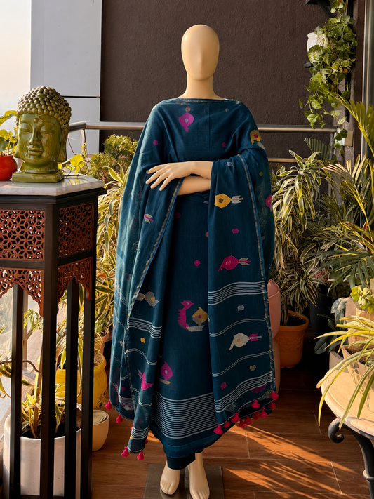 Pure Cotton Jamdani Unstitch Suit.