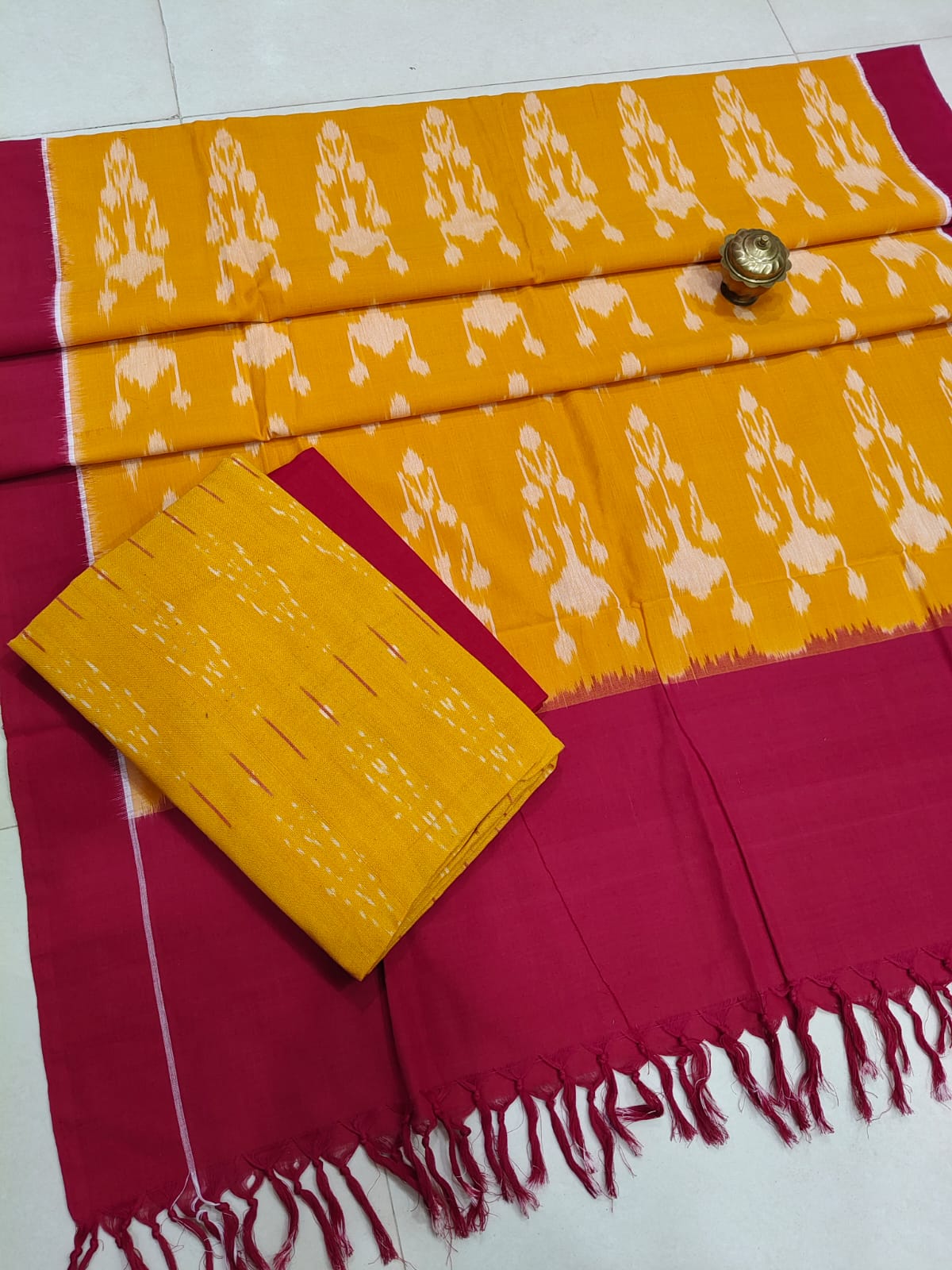 Beautiful Pure Cotton Double Ikkat Unstitched Suit.