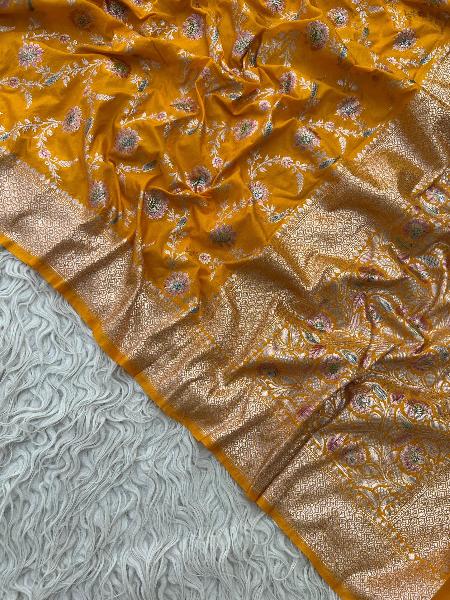 Banarasi Mashru Silk Allover Hand Brush dye Saree With Zari work.
