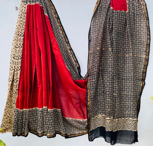 Pure Chanderi Silk Hand-block Printed Saree.