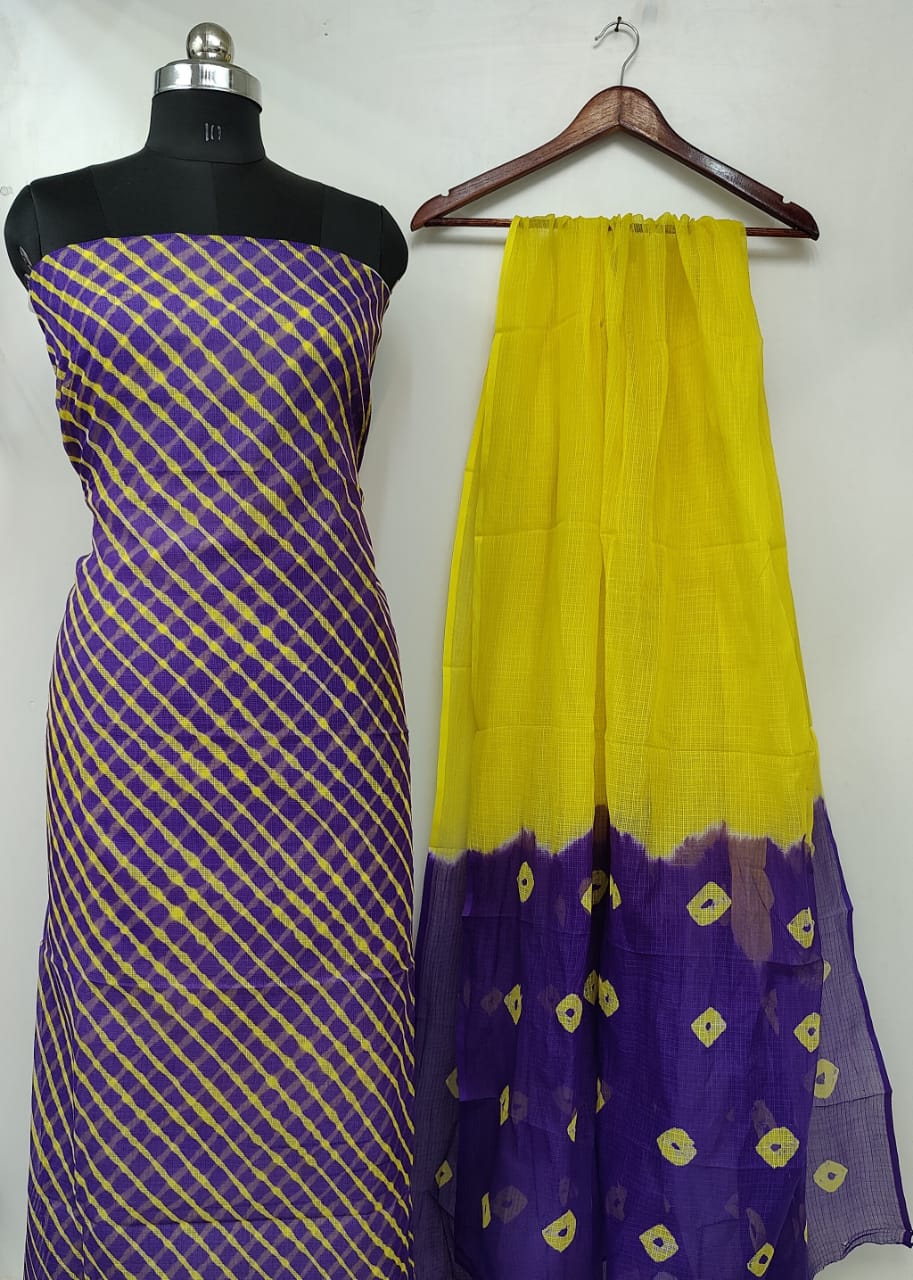 Pure Kota Doriya Leheriya Printed Unstitched Suits