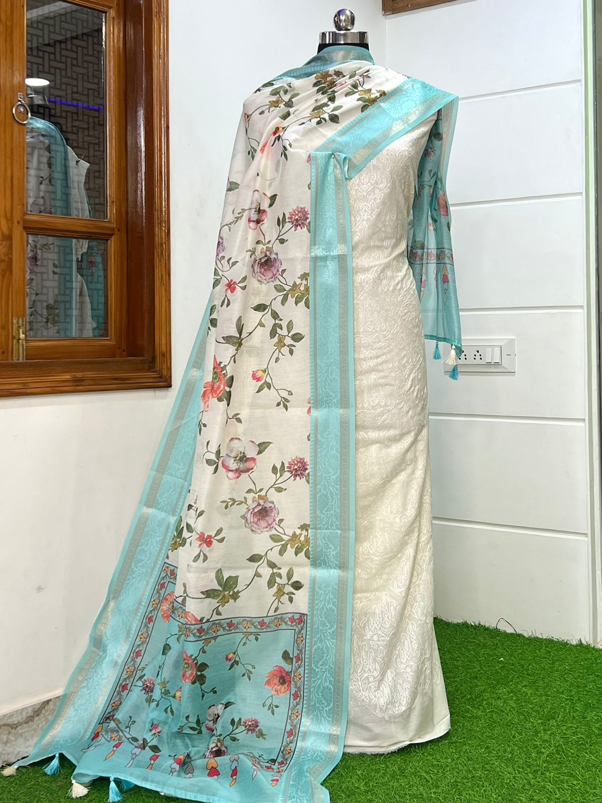 Banarasi Chanderi Embroidery Work Unstitched Suit With Digital Printed Dupatta