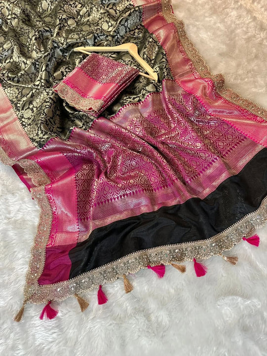 Banarasi Kanjivaram Tissue lace Work Soft Silk Saree.