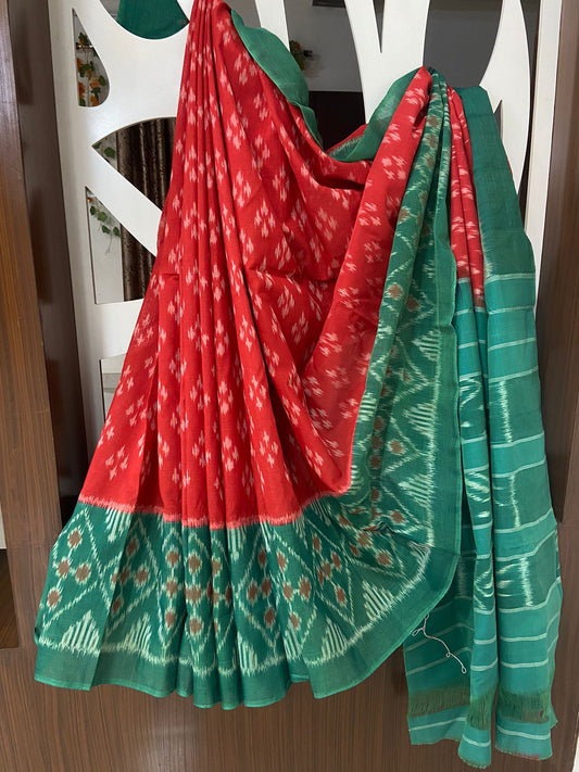 Beautiful Ikkat Cotton Saree With Blouse