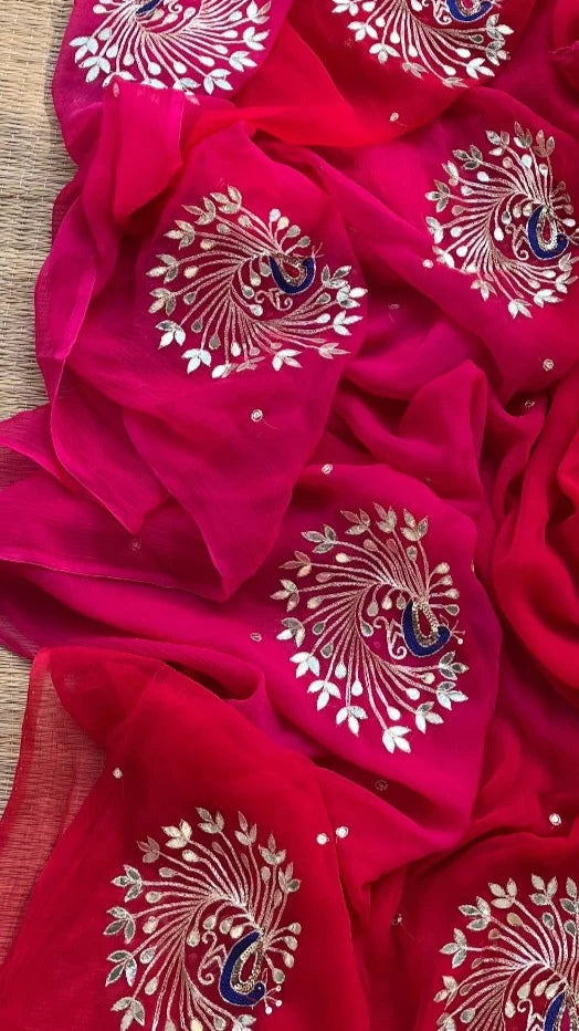 Pure Chiffon Jaipuri Beautiful motif Work Saree