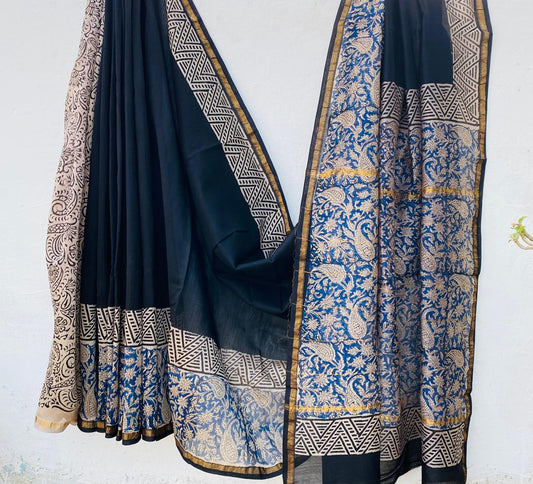Pure Chanderi Silk Hand-block Printed Saree.