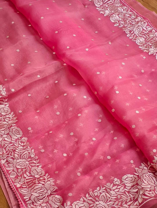 Banarasi Soft Kora Organza Embroidery Work Saree.