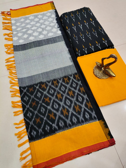 Beautiful Pure Cotton Double Ikkat Unstitched Suit.