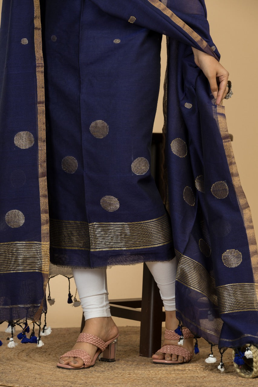 Pure Maheswari Silk Cotton Handwoven Unstitch Suit.