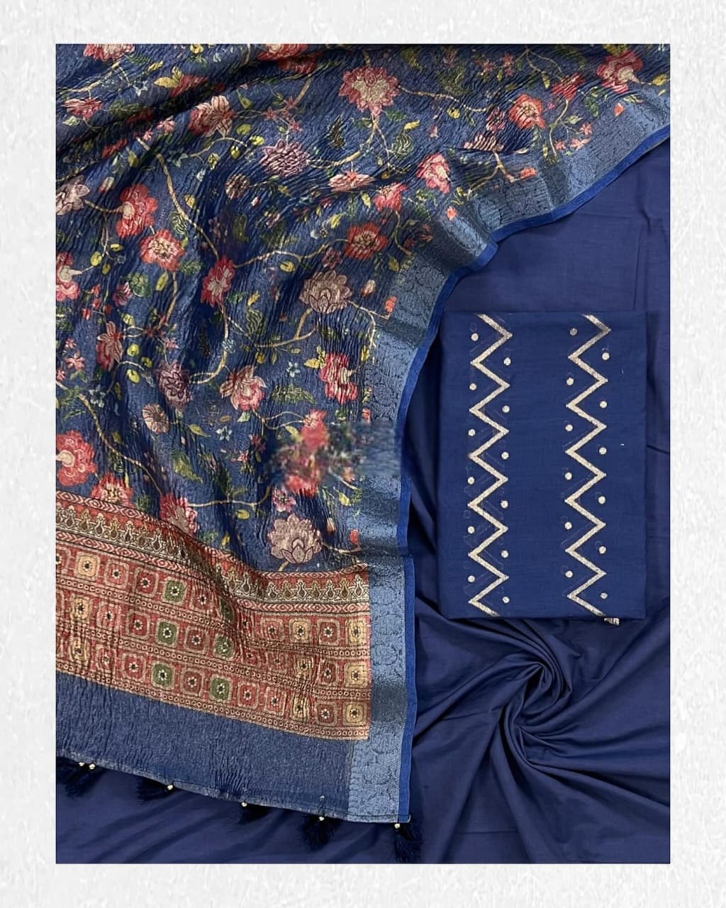 Banarasi Silk Unstitched Suit with Tissue Silk Dupatta