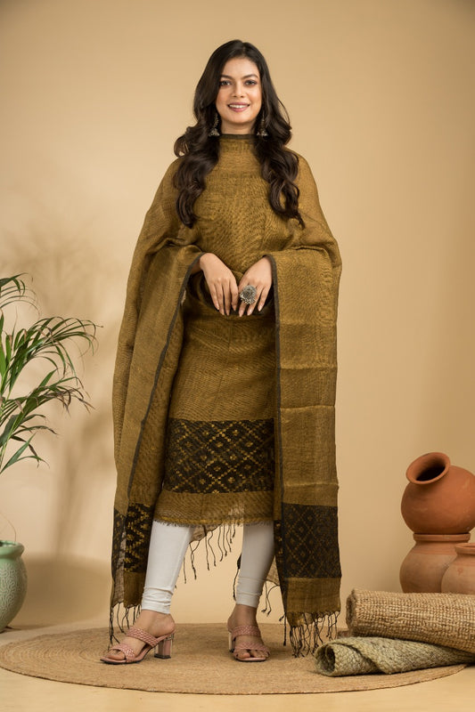 Pure Linen Jamdani Unstitch Suit.