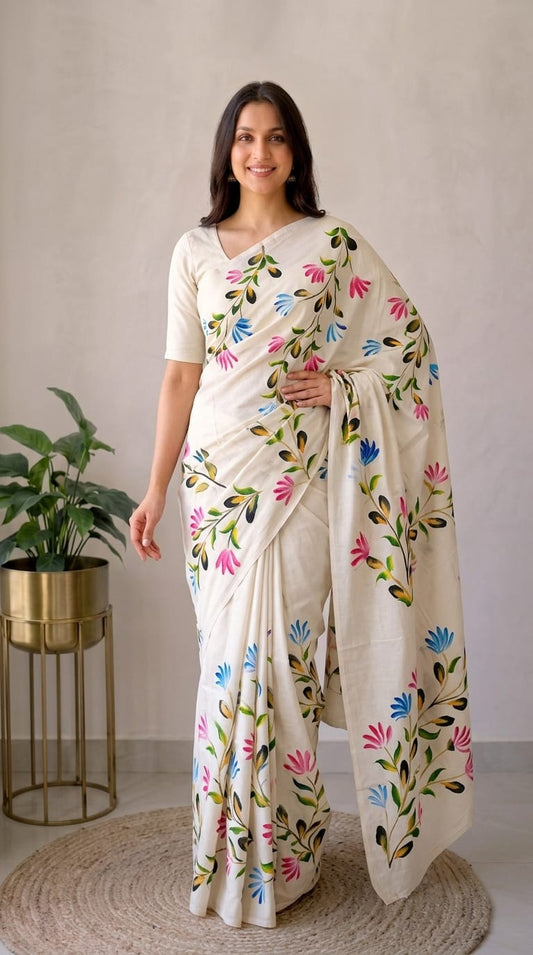 Pure Cotton Hand Block Printed Saree With Blouse.