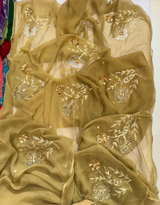PURE CHIFFON SAREE EMBELLISHED WITH ZARDOZI WORK.