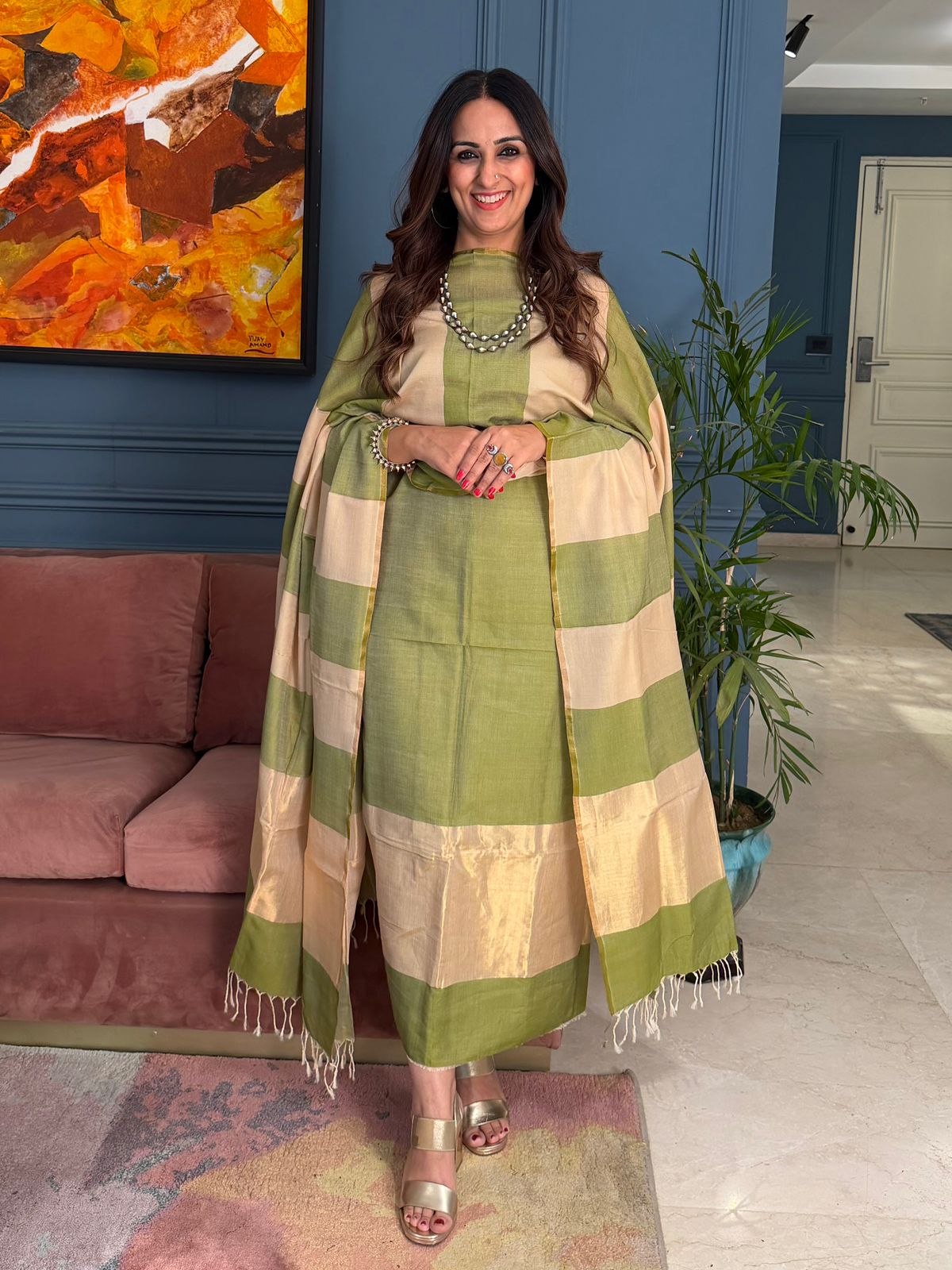 Pure Maheswari Silk Cotton Handwoven Unstitch Suit.