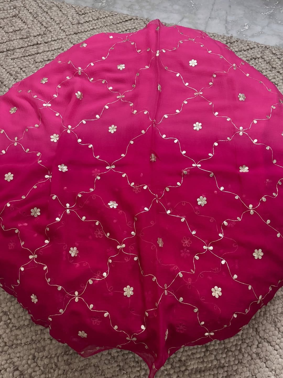 Pure Diamond Chiffon Ksb & Pati Work Butta Saree With Blouse.