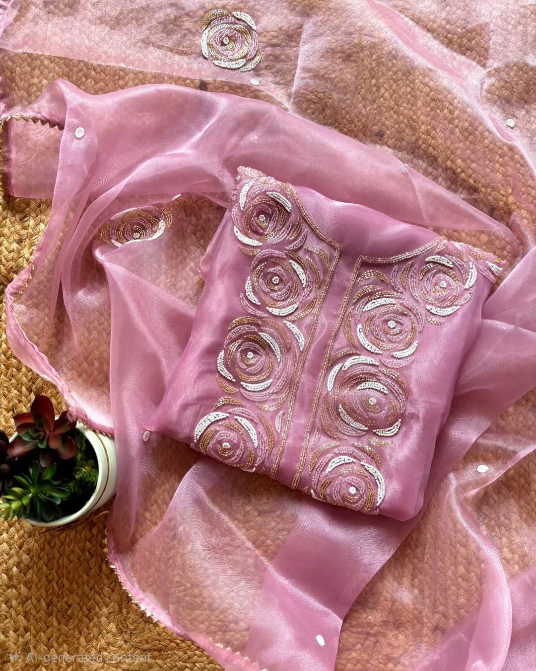 Pure Organza Hand Work Unstitched Suit.