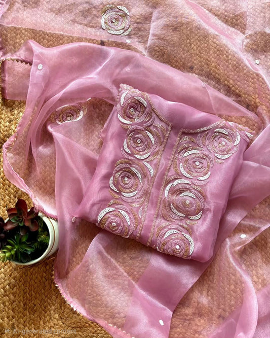 Pure Organza Hand Work Unstitched Suit.
