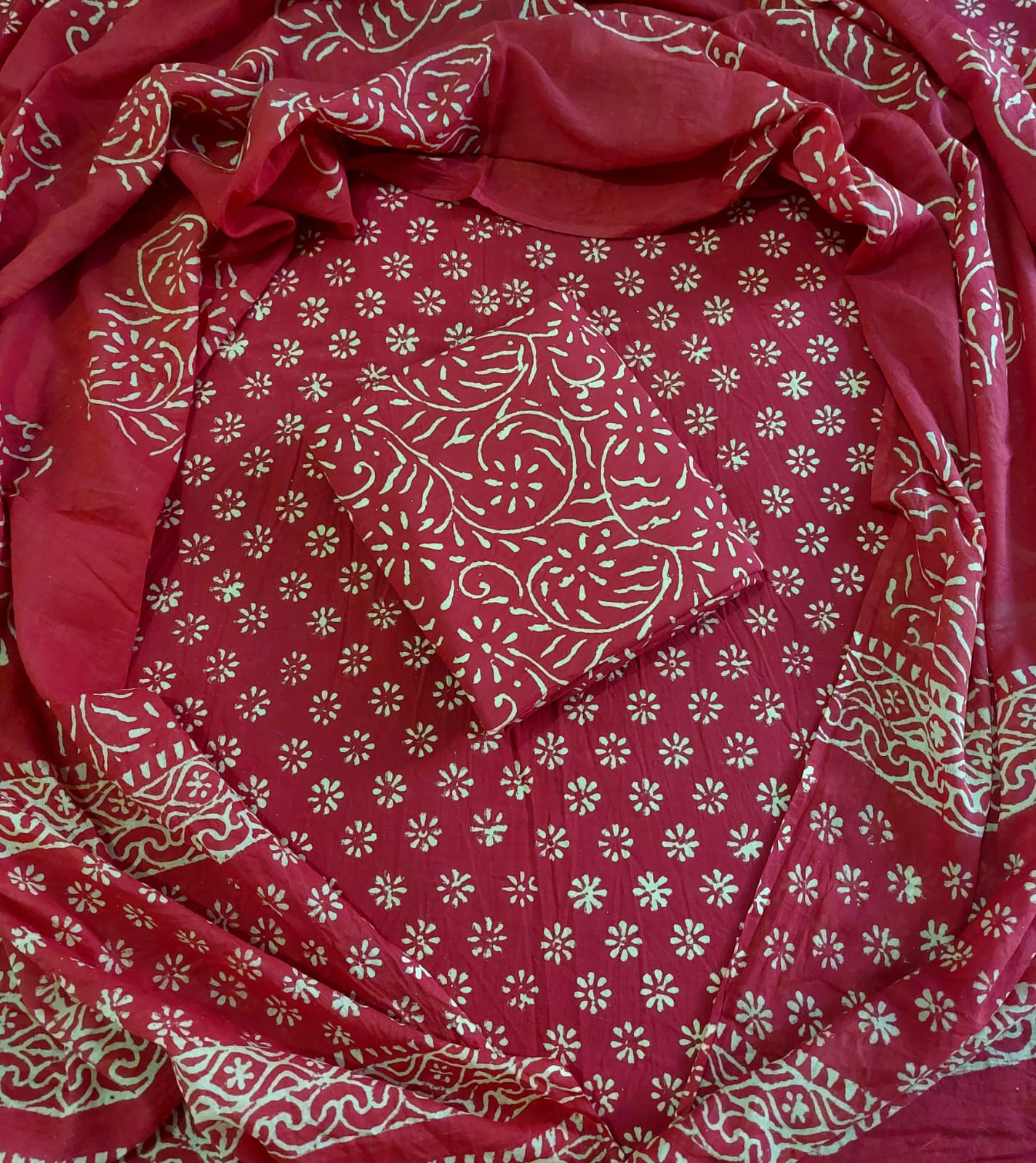 Traditional Hand block Printed Pure Cotton suits with Mulmul Dupatta.