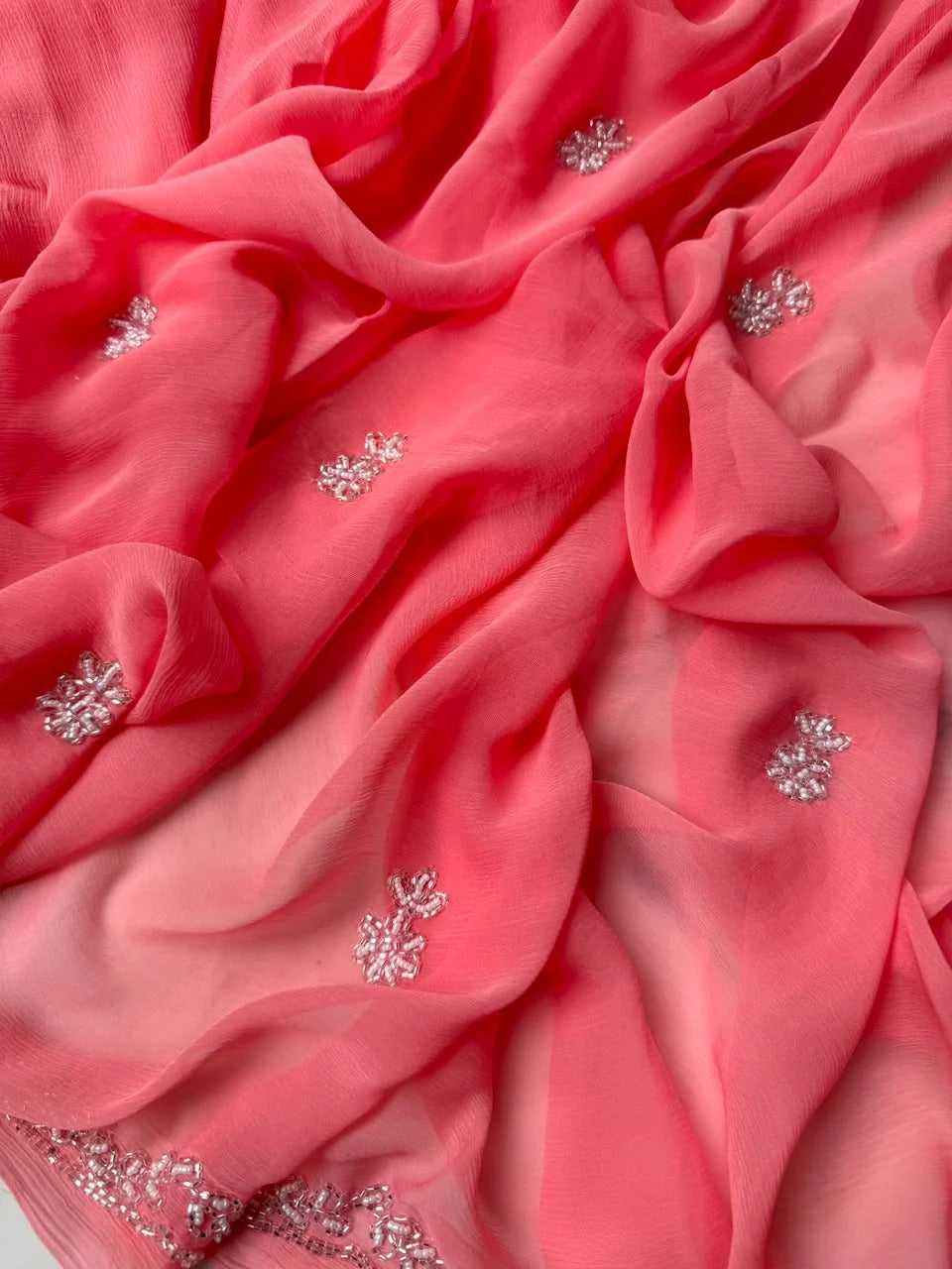 Pure Diamond Chiffon Hand Work Saree.