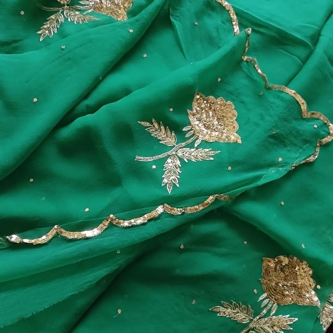 Pure Diamond Chiffon Hand Work Saree.