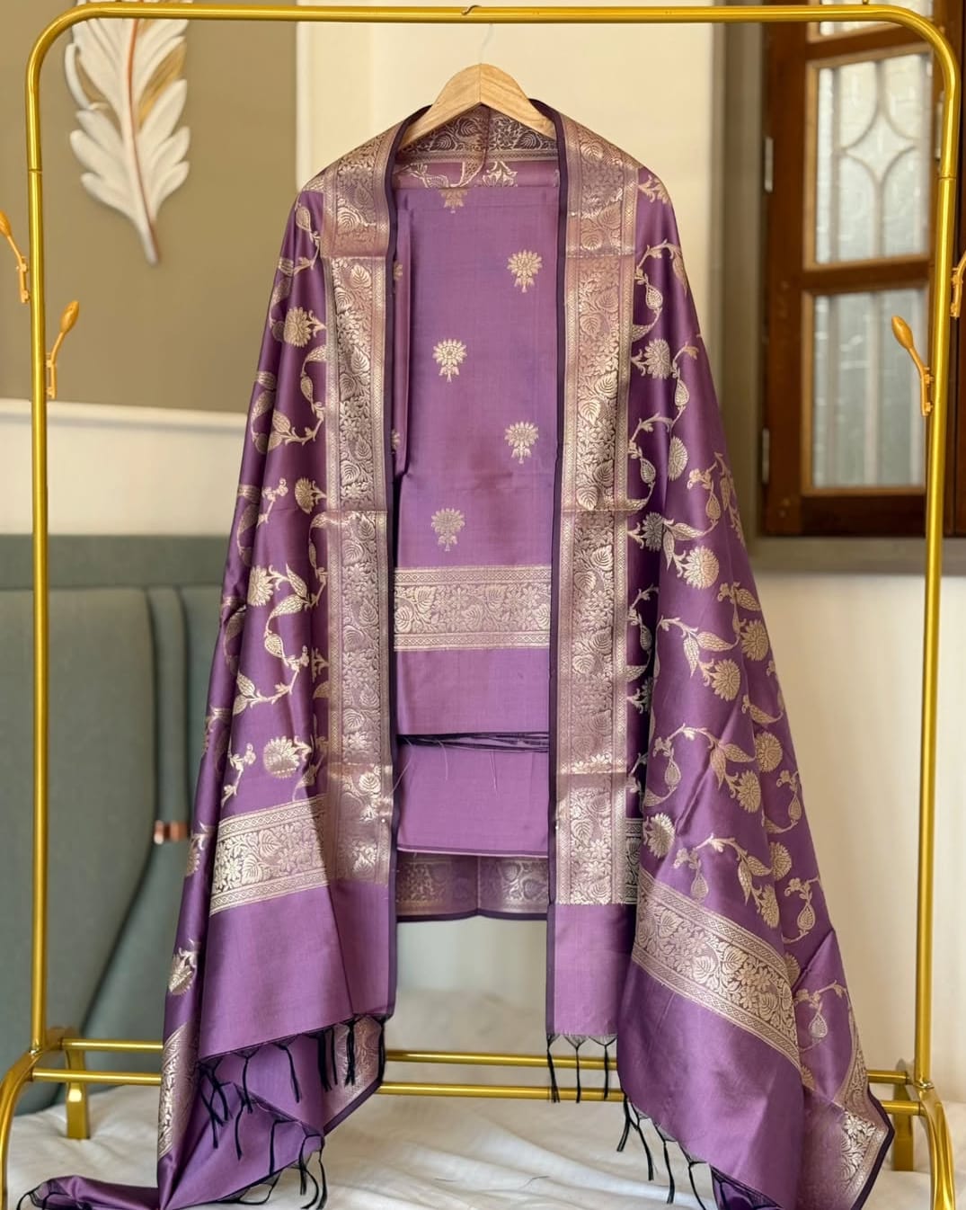 Banarasi Zari Work Unstitched Suit with Dupatta.