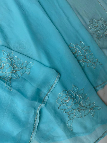Pure Diamond Chiffon Hand Work Saree.